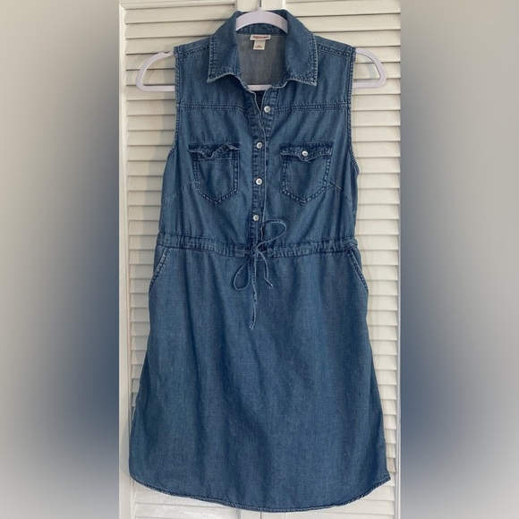 Mossimo Supply Co Denim Tank Dress, Size S/P, Elastic/Drawstring Waist, Pockets - Picture 1 of 7